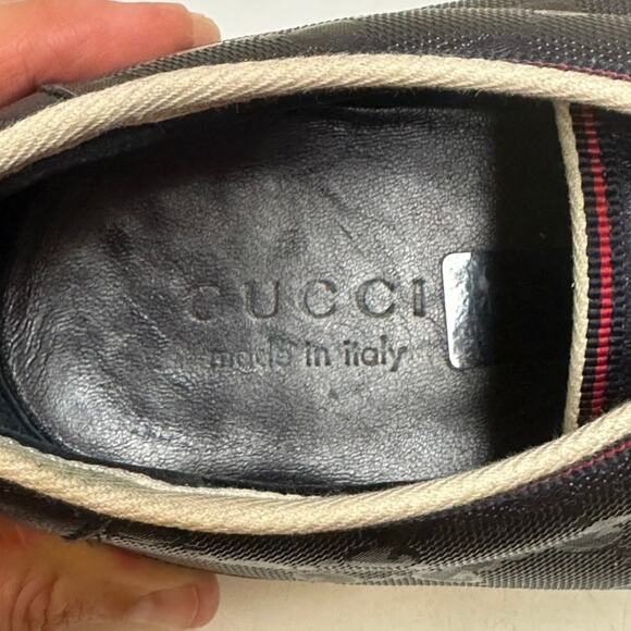 VGUC Gucci Navy Blue GG Imprime Sneakers Guccisima Canvas Leather UK 10 US 10.5 main image 5